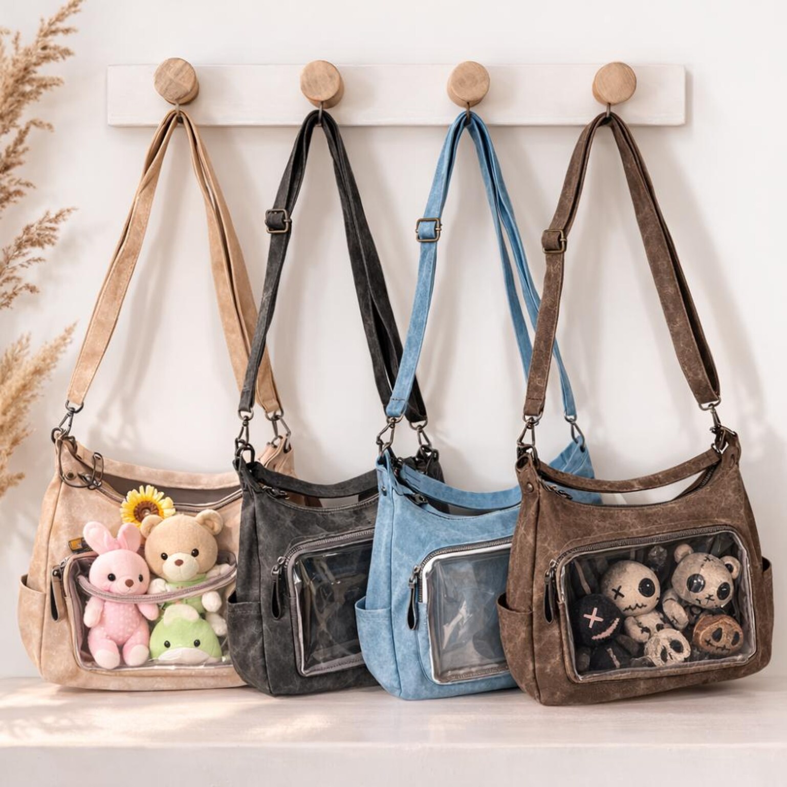 Large Black Kawaii Convertible Ita Bag for Plushies and Pins Large Black Kawaii Convertible Ita Bag for Plushies and Pins — ita bag with clear display window