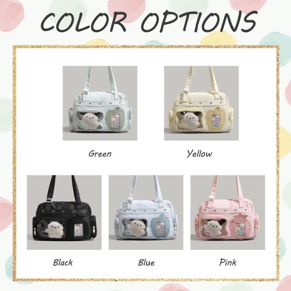 Large Black Kawaii Convertible Ita Bag with Clear Window for Plushies and Pins — ita bag detail view