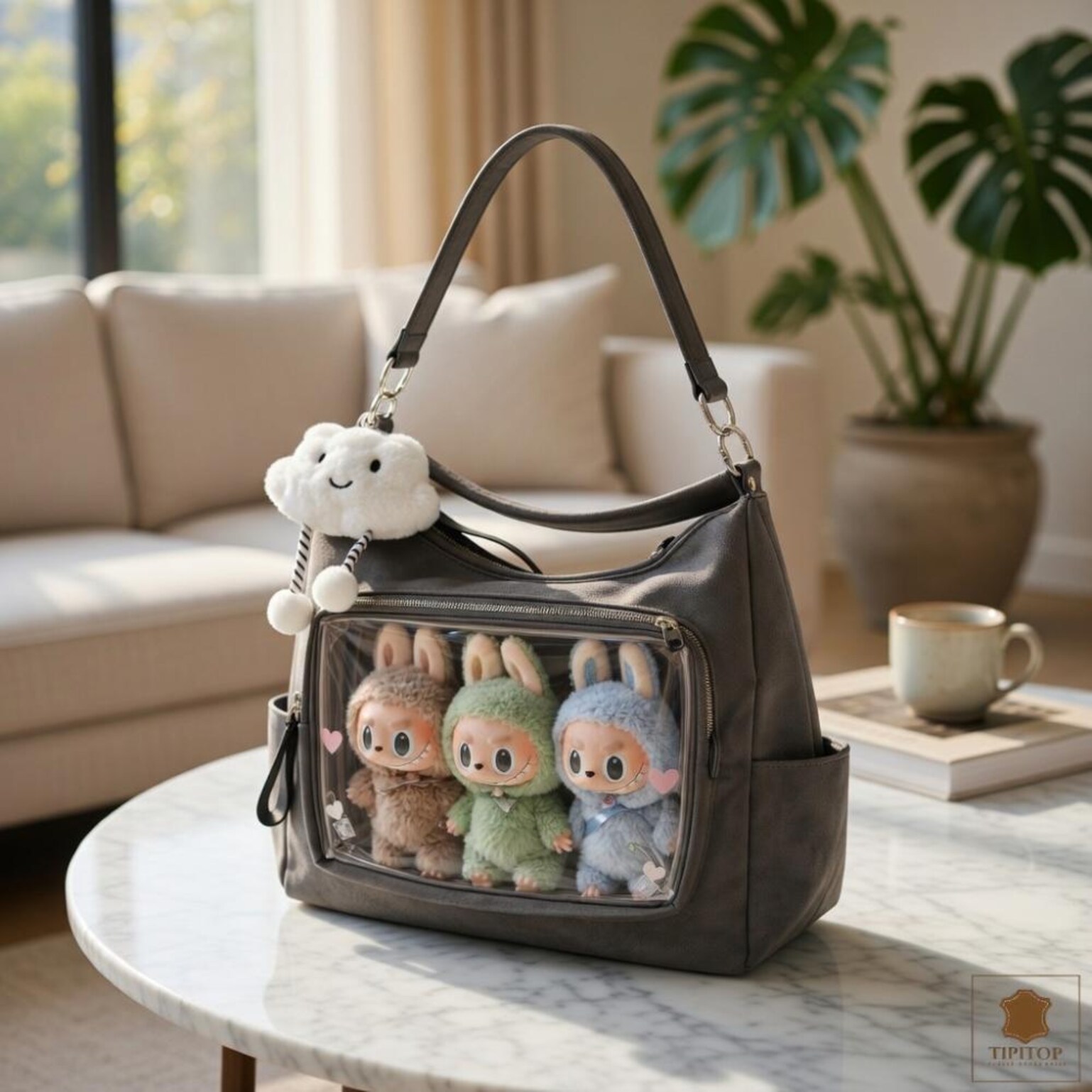 Large Black Kawaii Convertible Ita Bag with Clear Window for Plushies and Pins Large Black Kawaii Convertible Ita Bag with Clear Window for Plushies and Pins — ita bag with clear display window