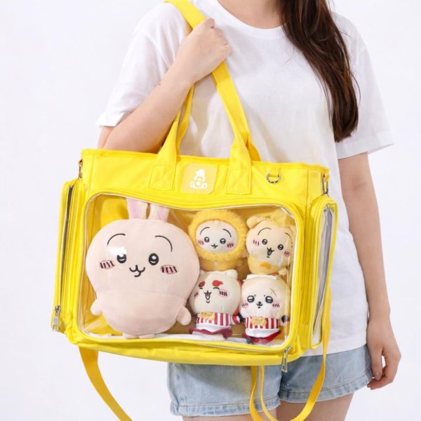 Large Black Kawaii Y2K Convertible Ita Bag with Clear Window for Photocards and Pins — ita bag with clear display window