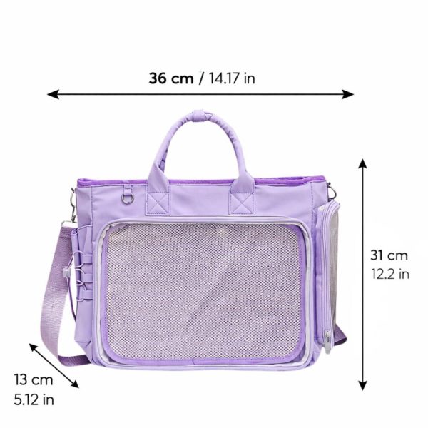 Large Black Kawaii Y2K Convertible Ita Bag with Clear Window for Photocards and Pins — ita bag detail view