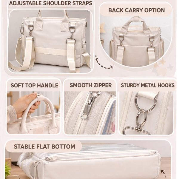 Large Black Kawaii Y2K Convertible Ita Bag with Clear Window for Photocards and Pins — ita bag detail view