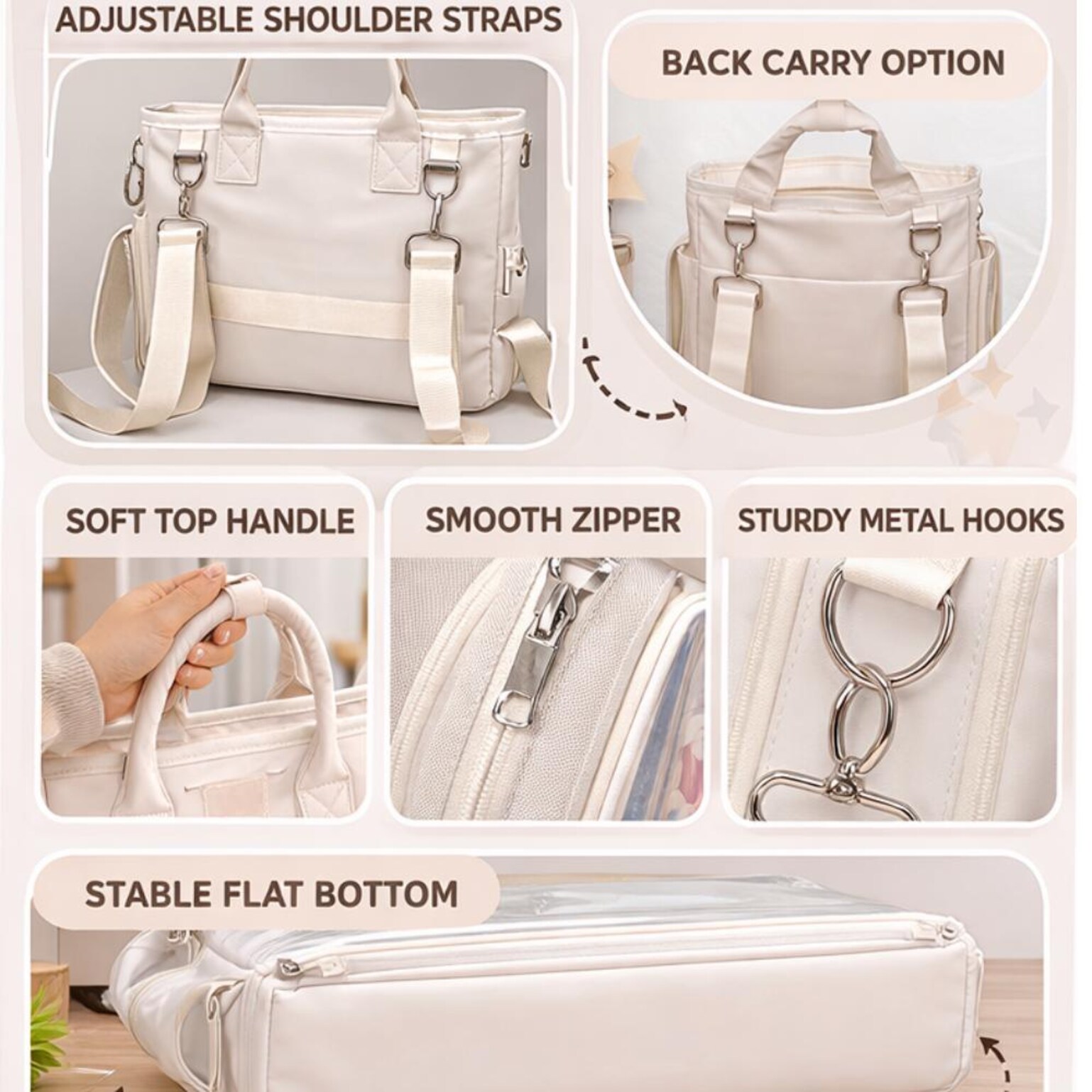Large Black Kawaii Y2K Convertible Ita Bag with Clear Window for Photocards and Pins Large Black Kawaii Y2K Convertible Ita Bag with Clear Window for Photocards and Pins — ita bag detail view