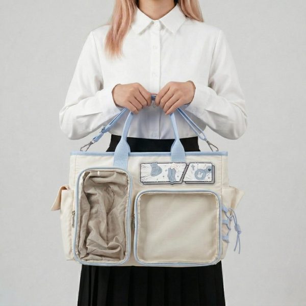 Large Black Kawaii Y2K Ita Backpack with Clear Window for Photocards and Pins — ita backpack detail view