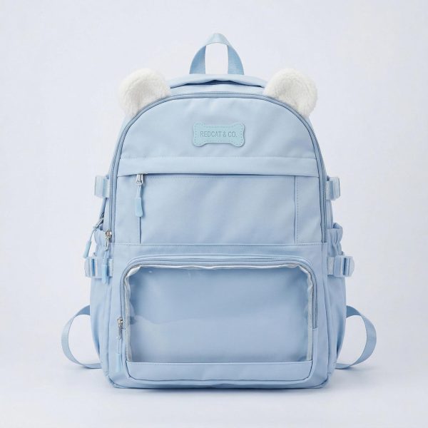 Large Black Kawaii Y2K Ita Backpack with Clear Window for Photocards and Pins — ita backpack detail view