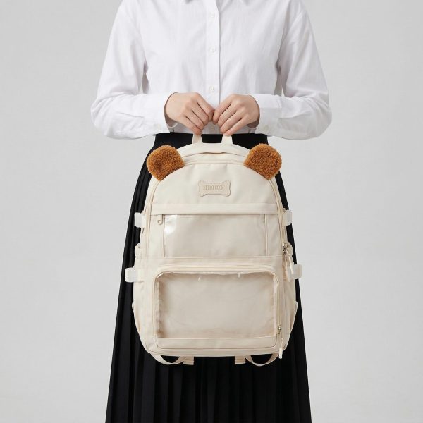 Large Black Kawaii Y2K Ita Backpack with Clear Window for Photocards and Pins — ita backpack detail view