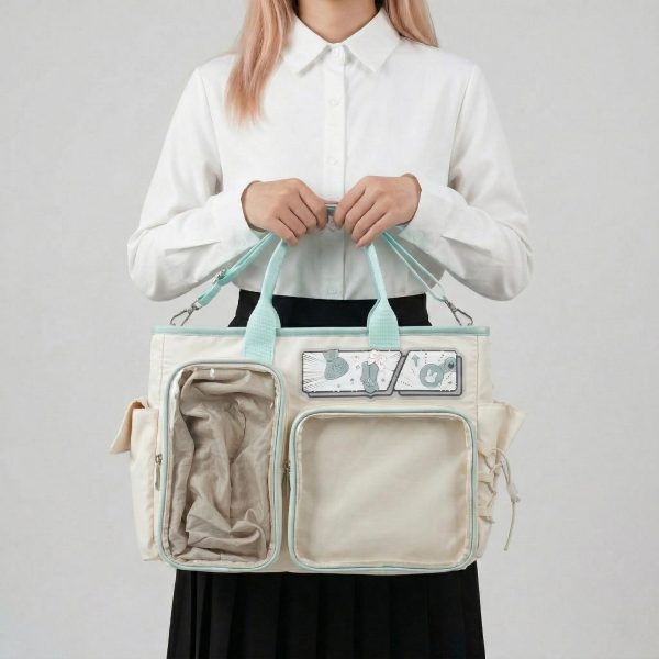 Large Black Kawaii Y2K Ita Backpack with Clear Window for Photocards and Pins — ita backpack detail view