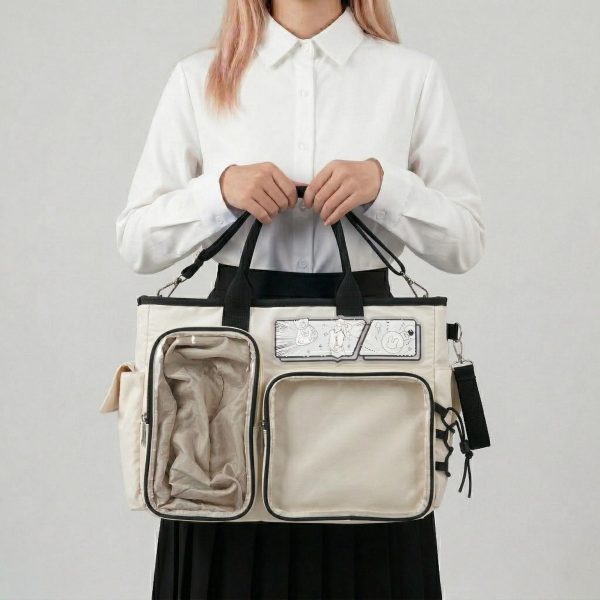 Large Black Kawaii Y2K Ita Backpack with Clear Window for Photocards and Pins — ita backpack detail view