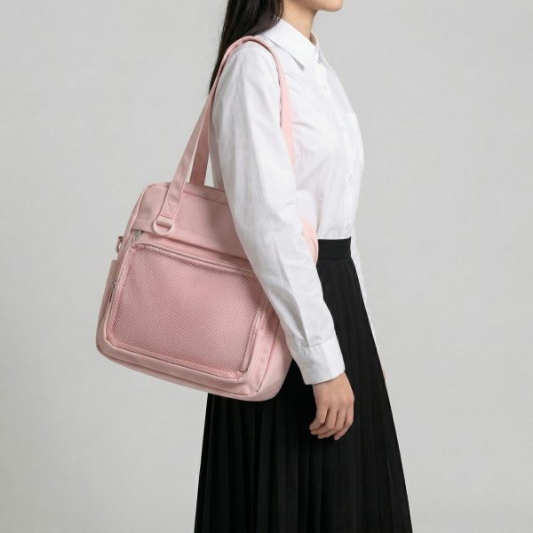 Large Black Kawaii Y2K Ita Backpack with Clear Window for Pin Display — ita backpack detail view