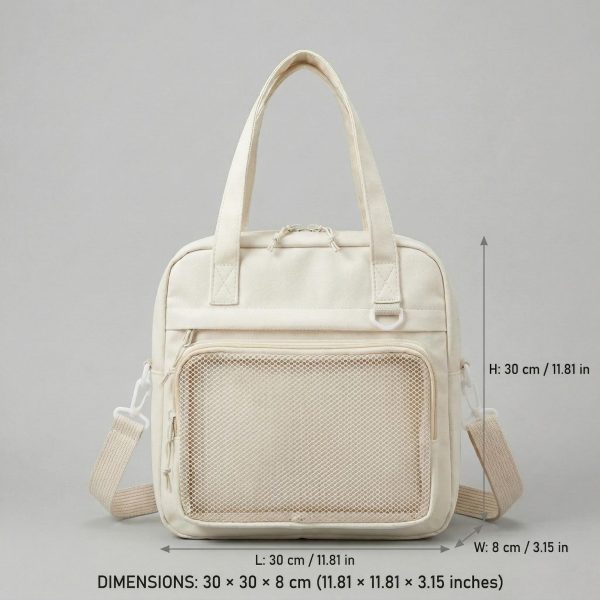 Large Black Kawaii Y2K Ita Backpack with Clear Window for Pin Display — ita backpack detail view