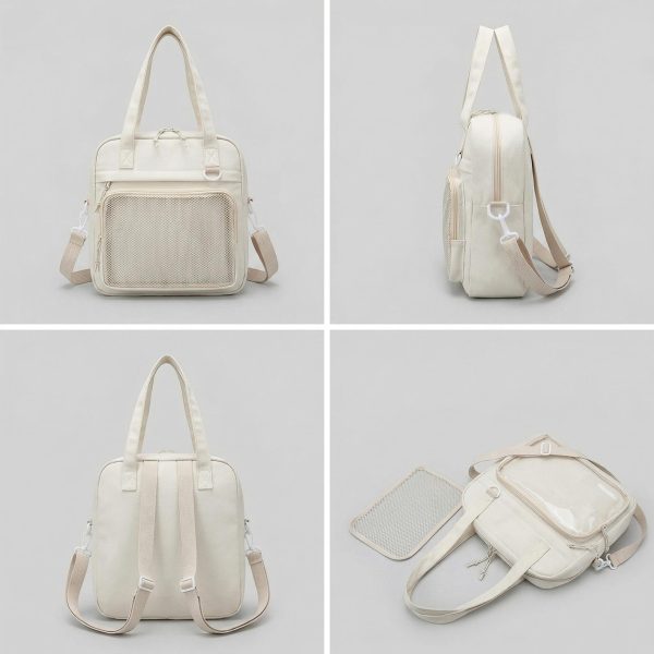 Large Black Kawaii Y2K Ita Backpack with Clear Window for Pin Display — ita backpack detail view