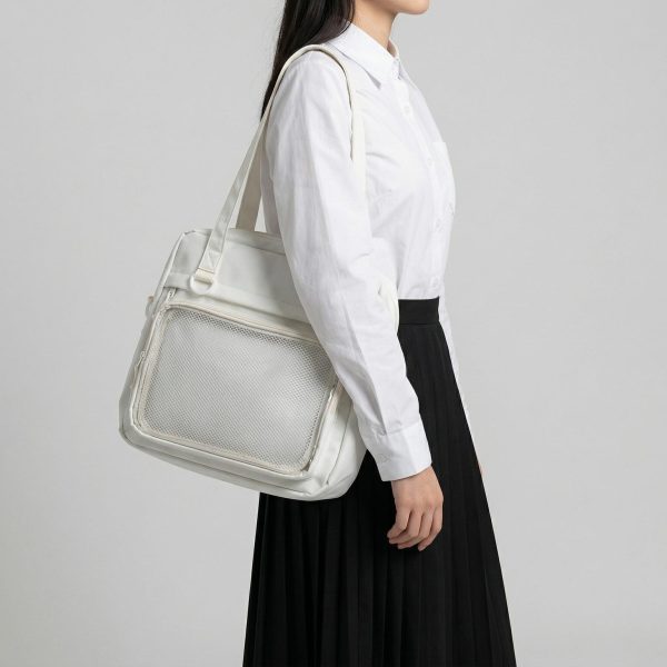 Large Black Kawaii Y2K Ita Backpack with Clear Window for Pin Display — ita backpack detail view