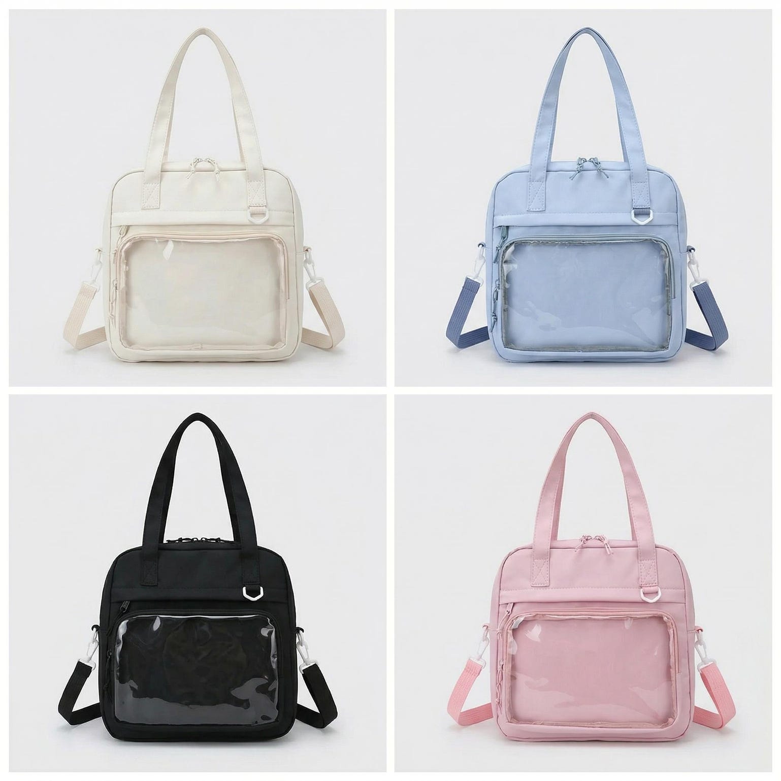 Large Black Kawaii Y2K Ita Backpack with Clear Window for Pin Display Large Black Kawaii Y2K Ita Backpack with Clear Window for Pin Display — ita backpack detail view