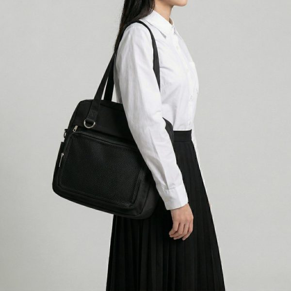 Large Black Kawaii Y2K Ita Backpack with Clear Window for Pin Display — ita backpack detail view