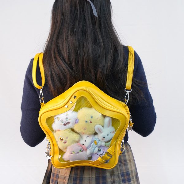 Large Black Star Convertible Ita Bag with Clear Window for Pin Display — ita bag detail view