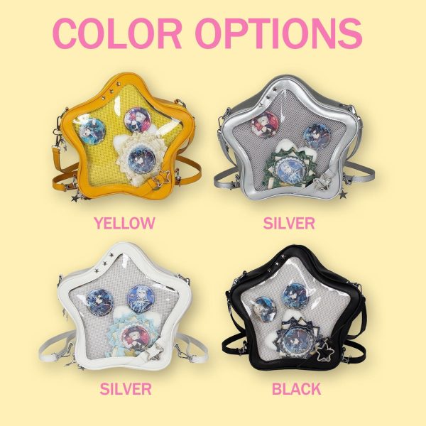 Large Black Star Convertible Ita Bag with Clear Window for Pin Display — ita bag detail view