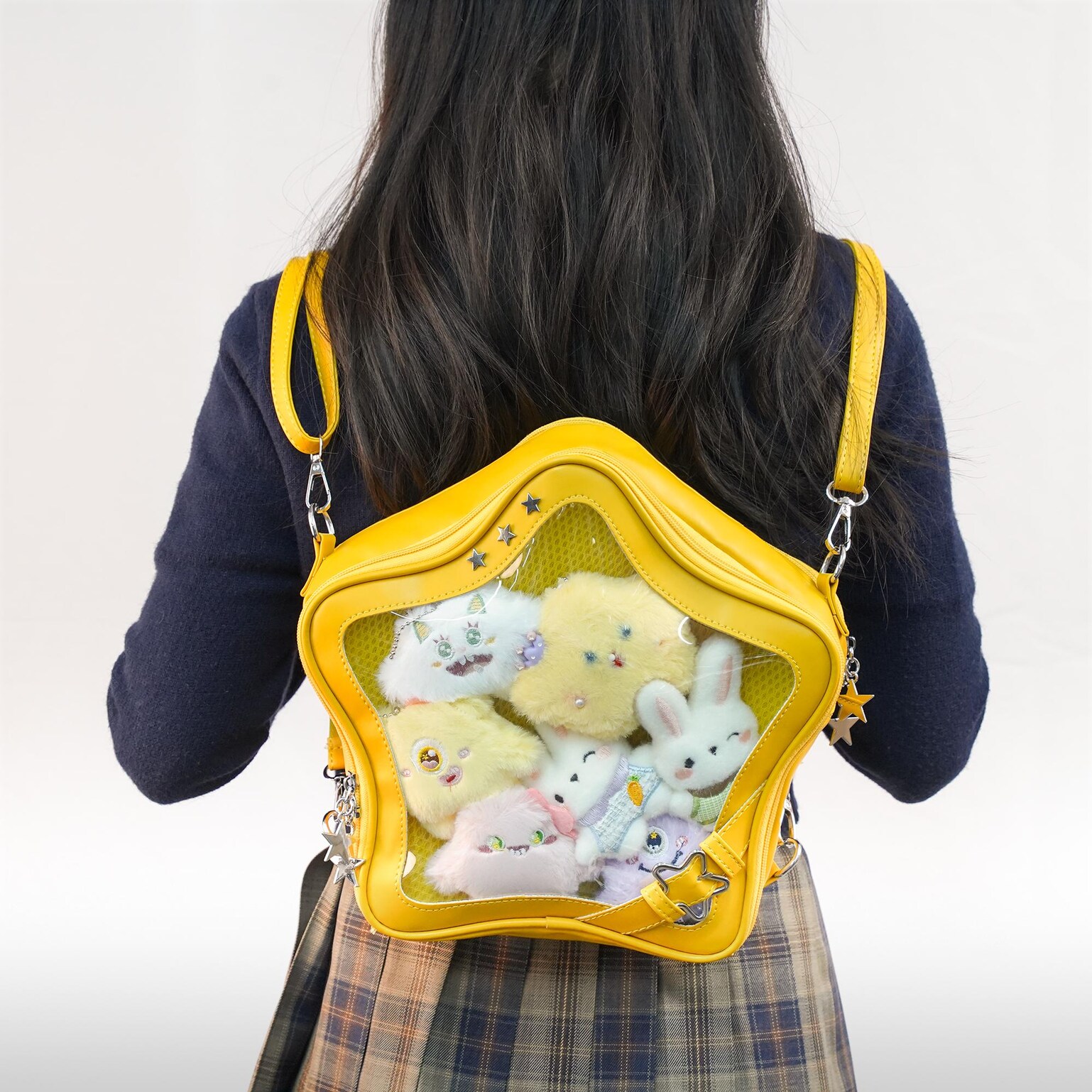 Large Black Star Convertible Ita Bag with Clear Window for Pin Display Large Black Star Convertible Ita Bag with Clear Window for Pin Display — ita bag detail view