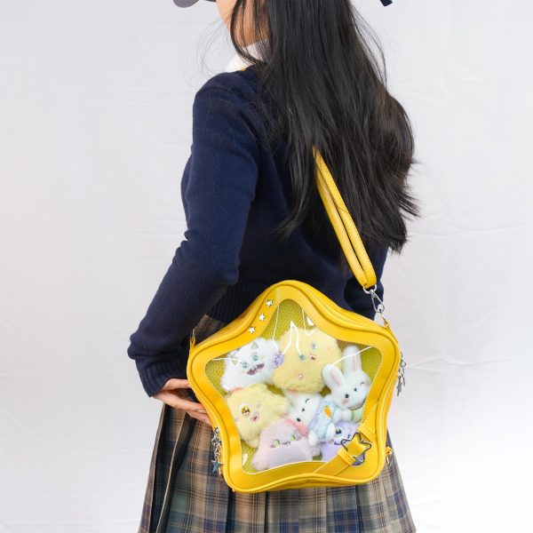 Large Black Star Convertible Ita Bag with Clear Window for Pin Display — ita bag with clear display window