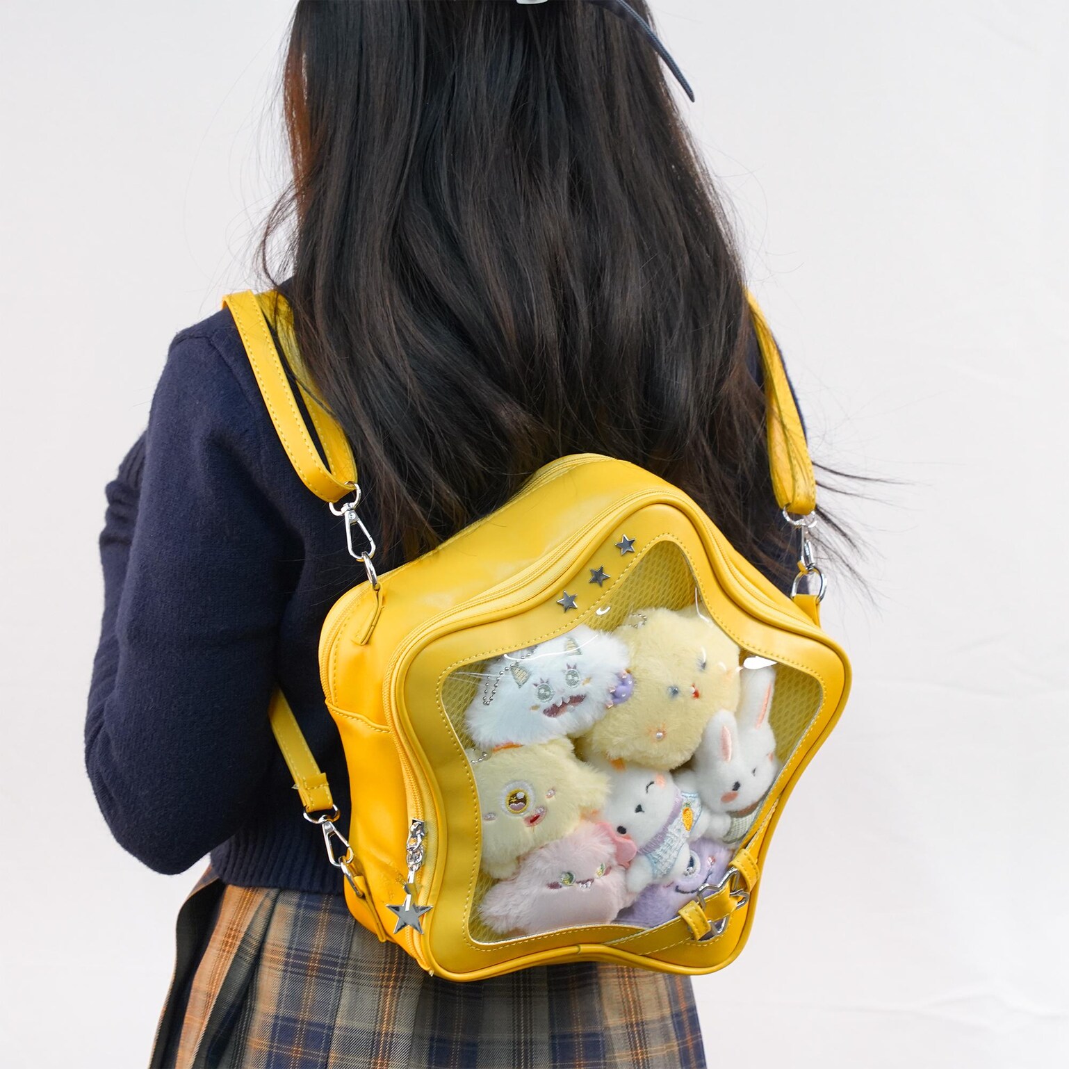 Large Black Star Convertible Ita Bag with Clear Window for Pin Display Large Black Star Convertible Ita Bag with Clear Window for Pin Display — ita bag detail view