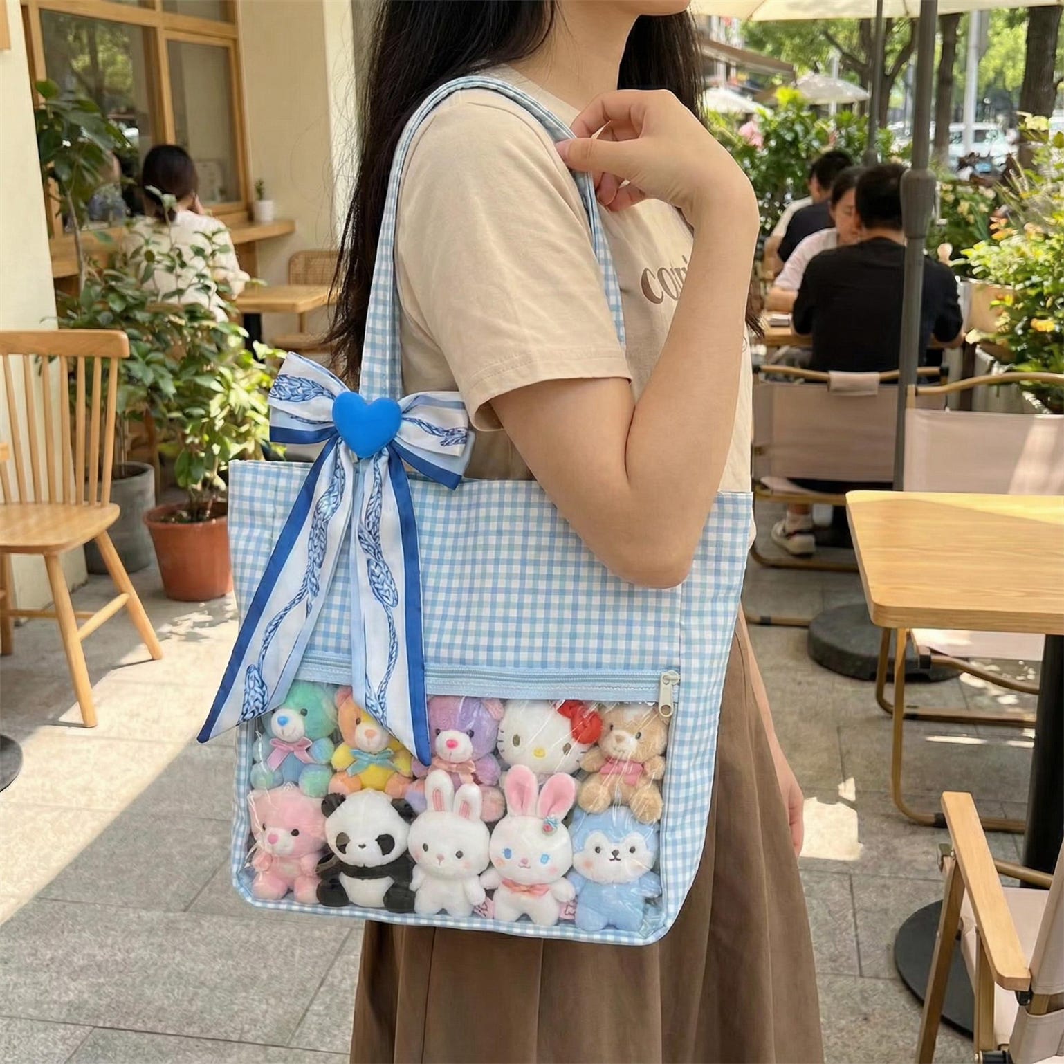 Large Blue Ita Messenger Bag with Clear Window for Pin Display Large Blue Ita Messenger Bag with Clear Window for Pin Display — ita bag detail view