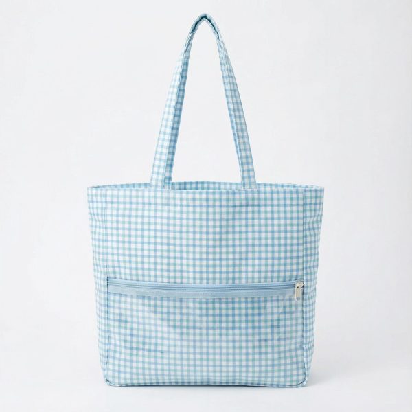Large Blue Ita Messenger Bag with Clear Window for Pin Display — ita bag detail view