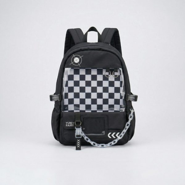 Large Blue Kawaii Y2K Ita Backpack with Clear Window for Photocards and Pins — ita backpack detail view