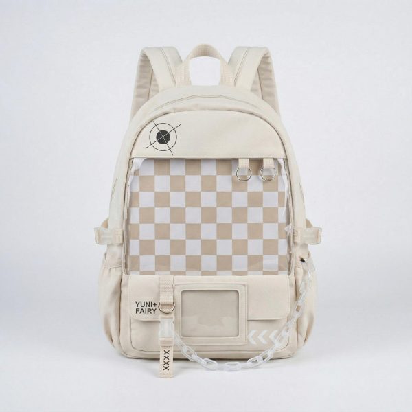 Large Blue Kawaii Y2K Ita Backpack with Clear Window for Photocards and Pins — ita backpack detail view