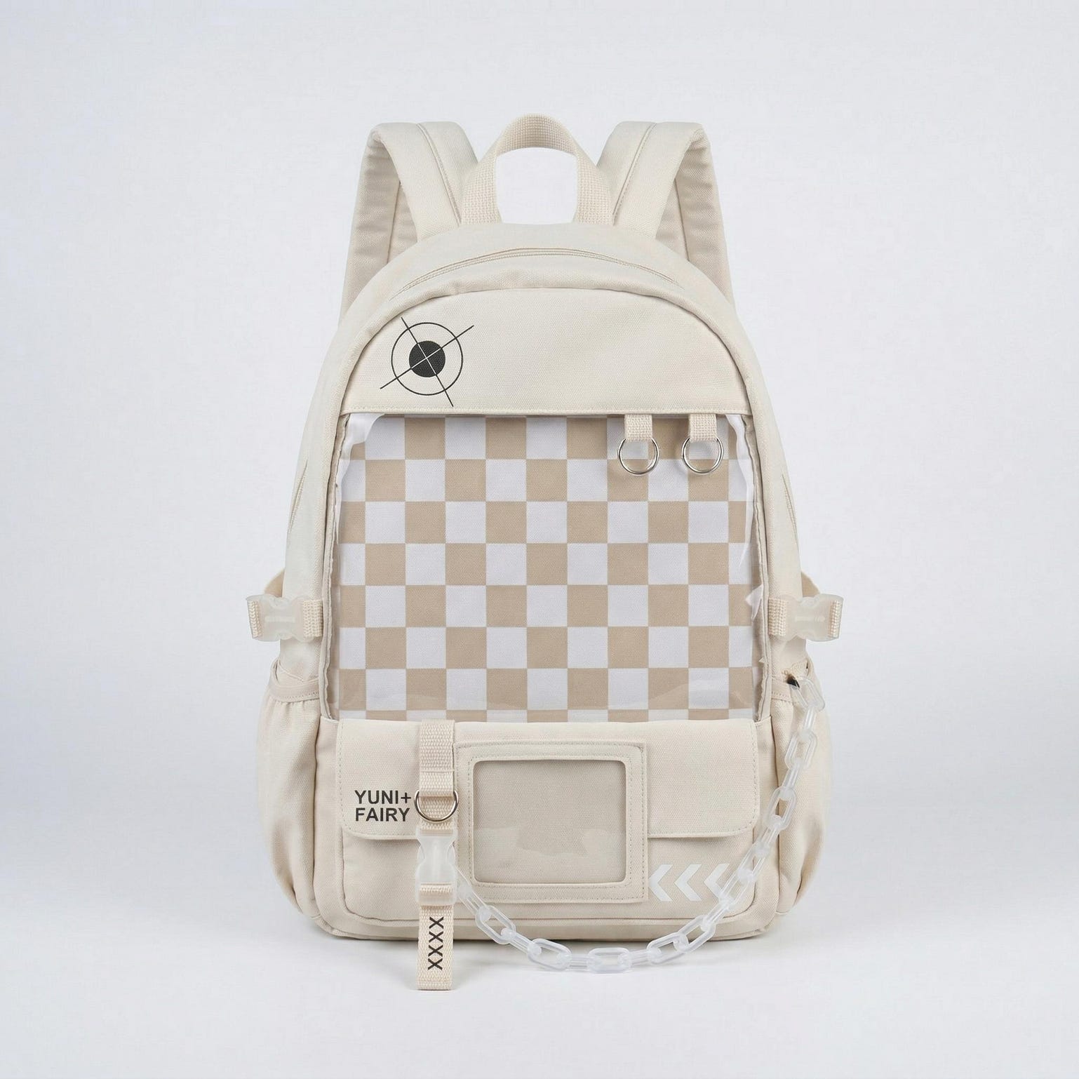 Large Blue Kawaii Y2K Ita Backpack with Clear Window for Photocards and Pins Large Blue Kawaii Y2K Ita Backpack with Clear Window for Photocards and Pins — ita backpack detail view
