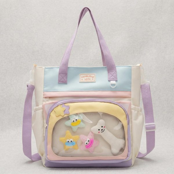 Large Blue Kawaii Y2K Ita Backpack with Clear Window for Plushies and Pins — ita backpack detail view