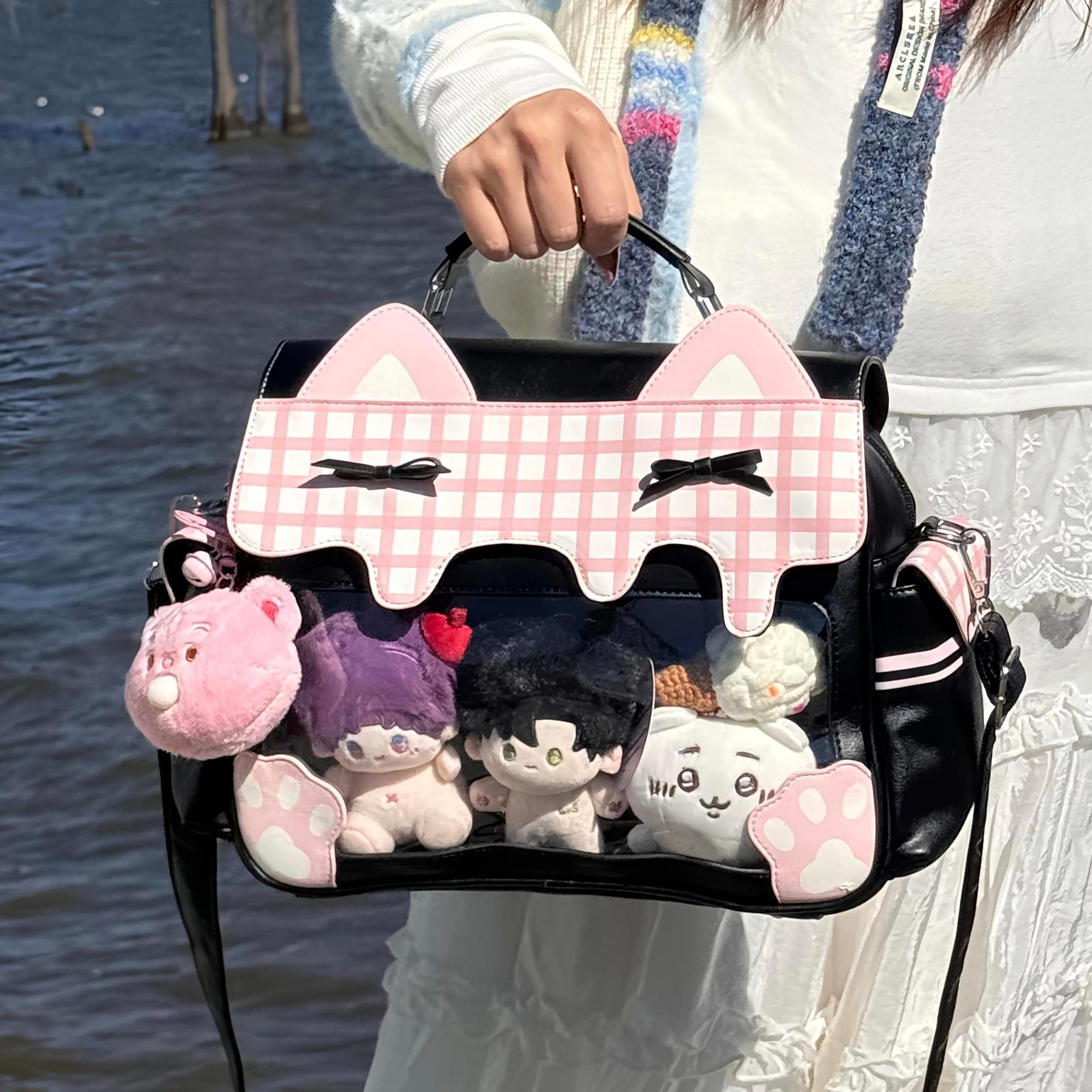 Large Cat Ita Crossbody Bag with Clear Window for Plushies and Pins Large Cat Ita Crossbody Bag with Clear Window for Plushies and Pins — crossbody ita bag detail view