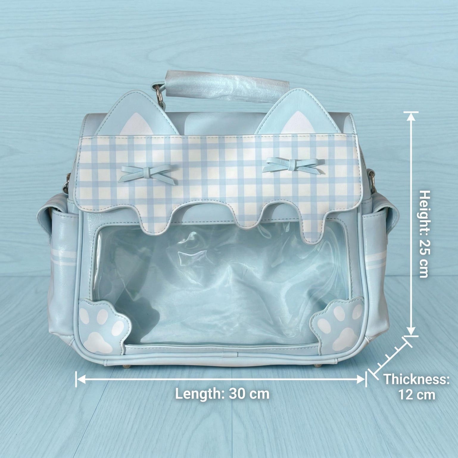 Large Cat Ita Crossbody Bag with Clear Window for Plushies and Pins Large Cat Ita Crossbody Bag with Clear Window for Plushies and Pins — crossbody ita bag detail view