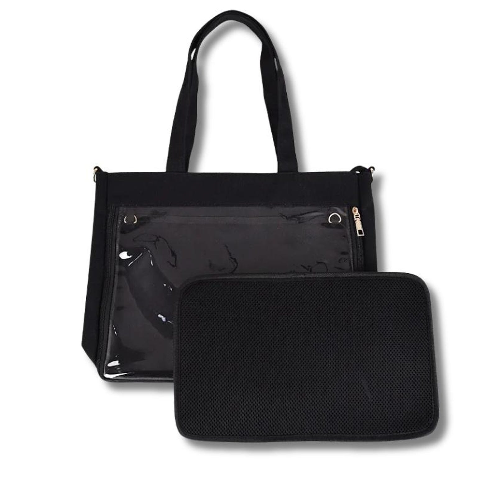 Large Convertible Ita Bag with Clear Window for Pin Display Large Convertible Ita Bag with Clear Window for Pin Display — ita bag detail view
