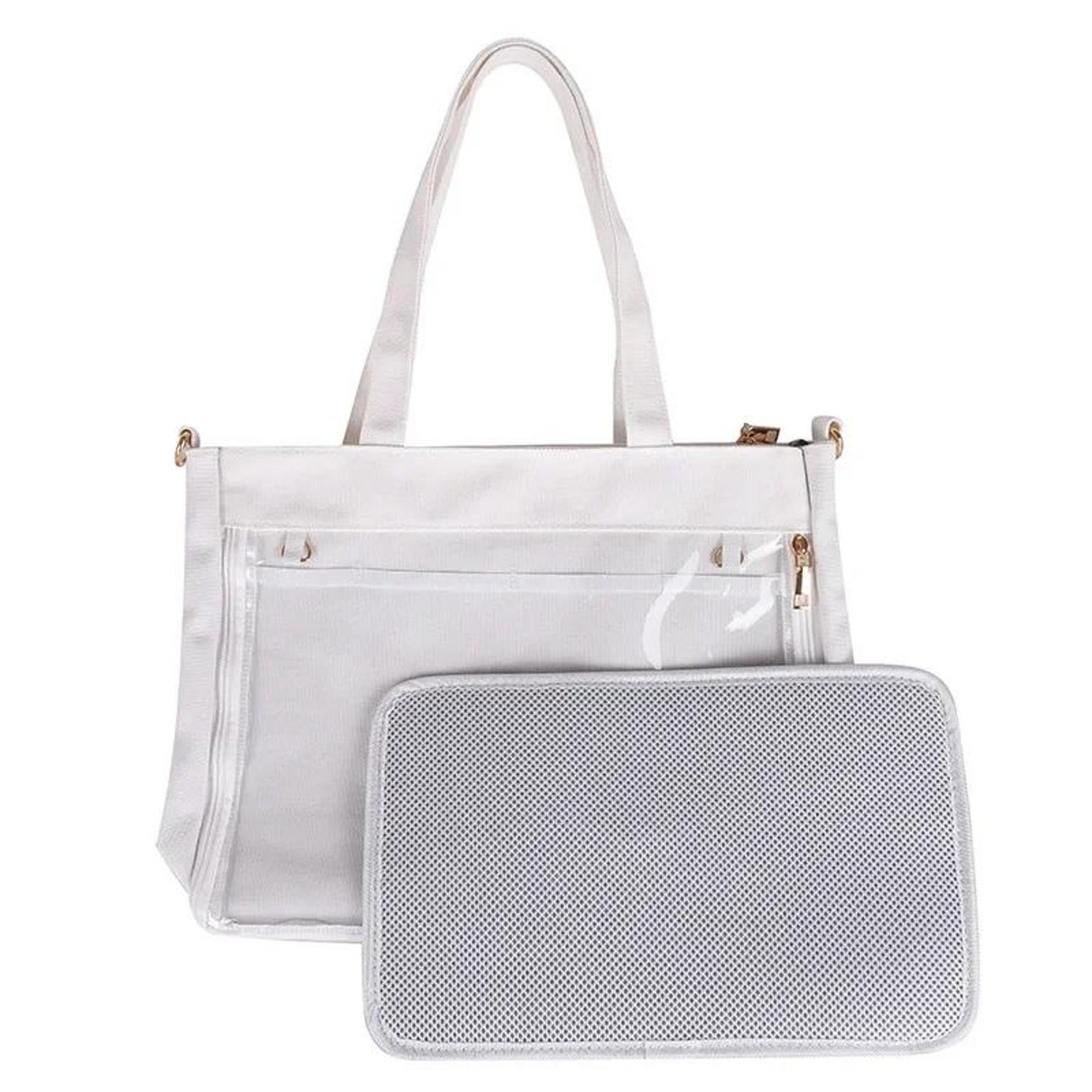 Large Convertible Ita Bag with Clear Window for Pin Display Large Convertible Ita Bag with Clear Window for Pin Display — ita bag detail view