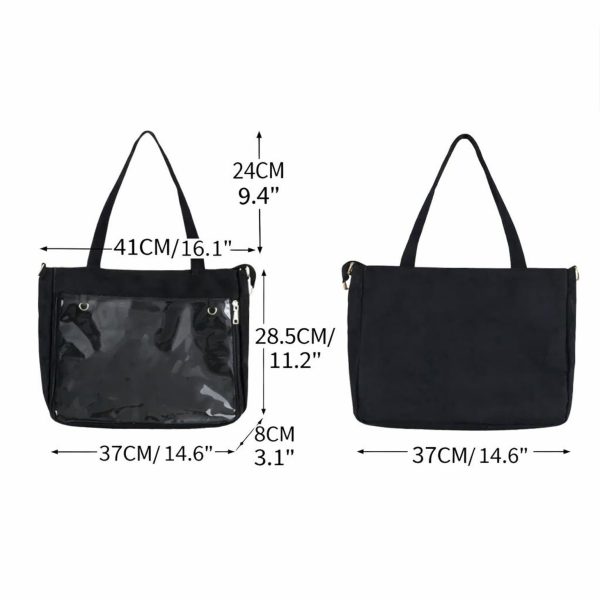 Large Convertible Ita Bag with Clear Window for Pin Display — ita bag detail view