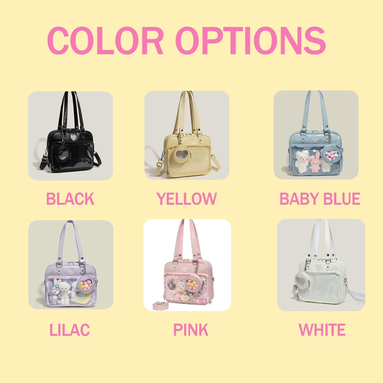 Large Convertible Ita Bag with Clear Window for Plushies and Pins Large Convertible Ita Bag with Clear Window for Plushies and Pins — ita bag detail view