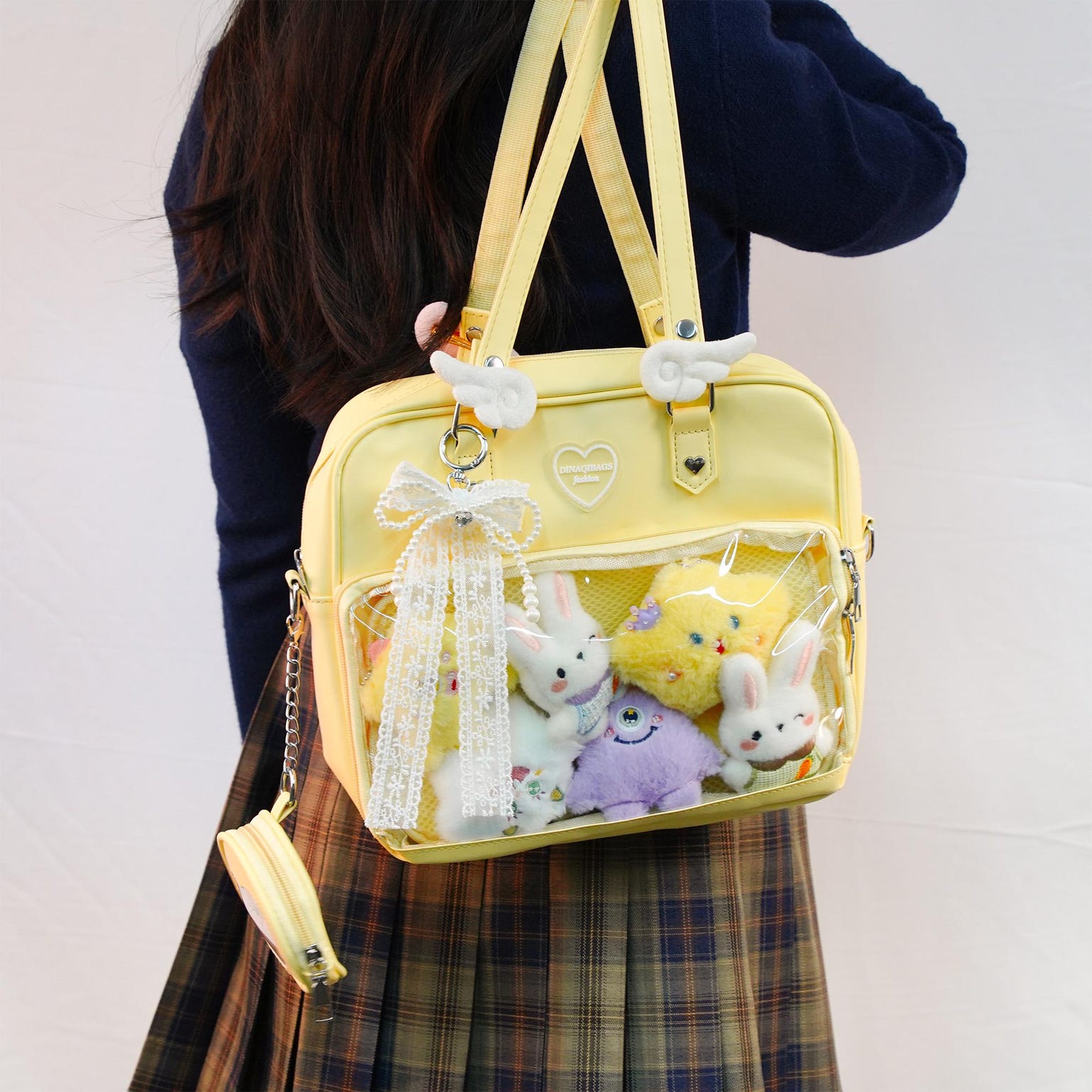 Large Convertible Ita Bag with Clear Window for Plushies and Pins Large Convertible Ita Bag with Clear Window for Plushies and Pins — ita bag detail view