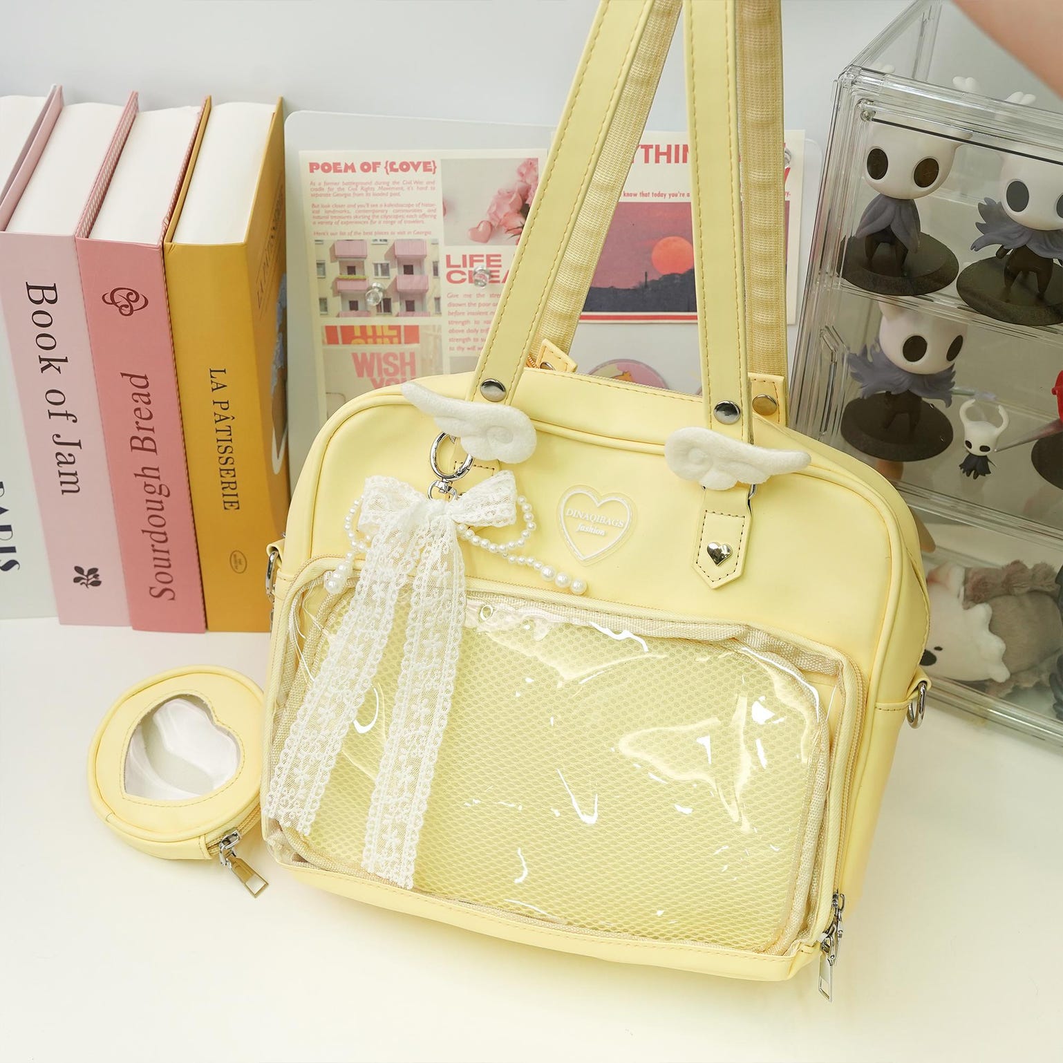 Large Convertible Ita Bag with Clear Window for Plushies and Pins Large Convertible Ita Bag with Clear Window for Plushies and Pins — ita bag detail view