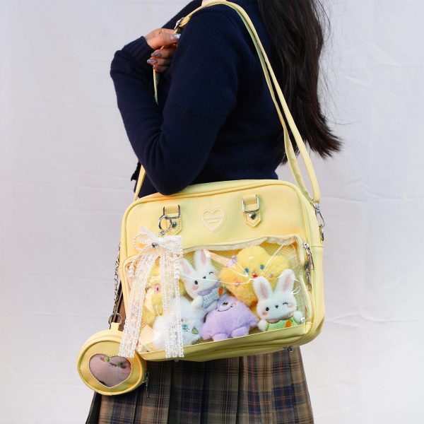 Large Convertible Ita Bag with Clear Window for Plushies and Pins — ita bag detail view