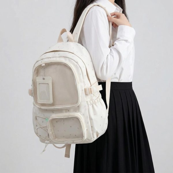 Large Green Kawaii Y2K Ita Backpack with Clear Window for Photocards and Pins — ita backpack detail view