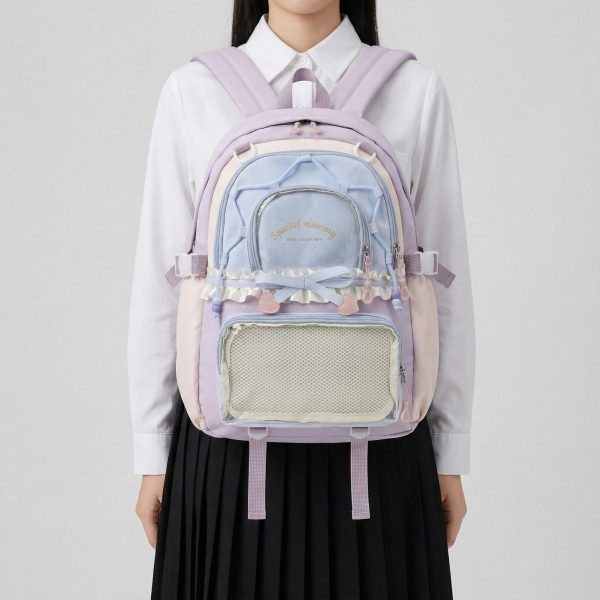 Large Green Kawaii Y2K Ita Backpack with Clear Window for Photocards and Pins — ita backpack detail view