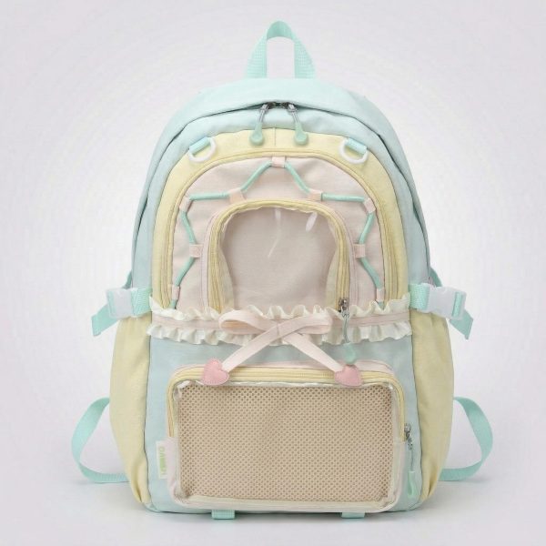 Large Green Kawaii Y2K Ita Backpack with Clear Window for Photocards and Pins — ita backpack detail view