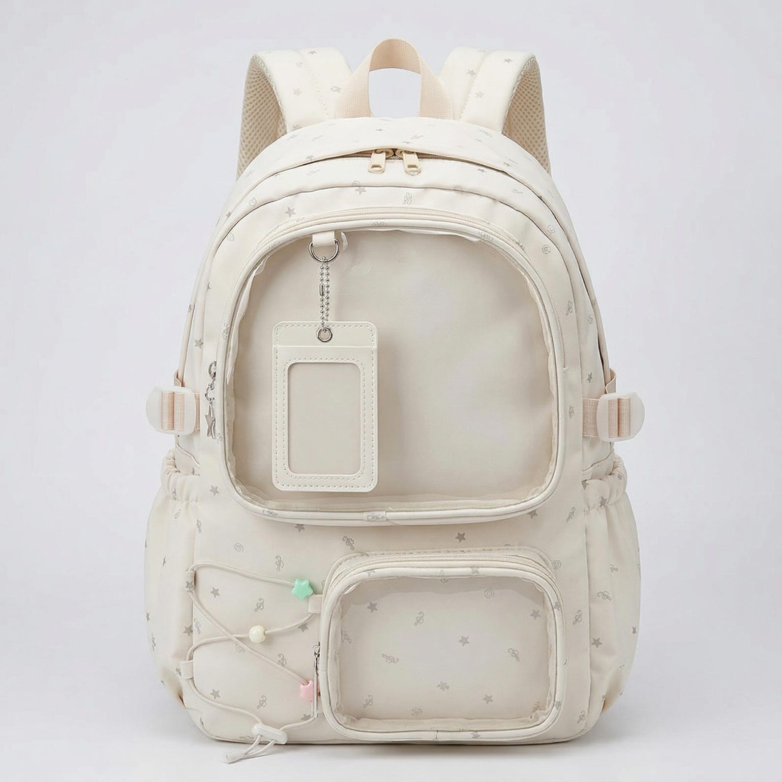 Large Green Kawaii Y2K Ita Backpack with Clear Window for Photocards and Pins Large Green Kawaii Y2K Ita Backpack with Clear Window for Photocards and Pins — ita backpack detail view