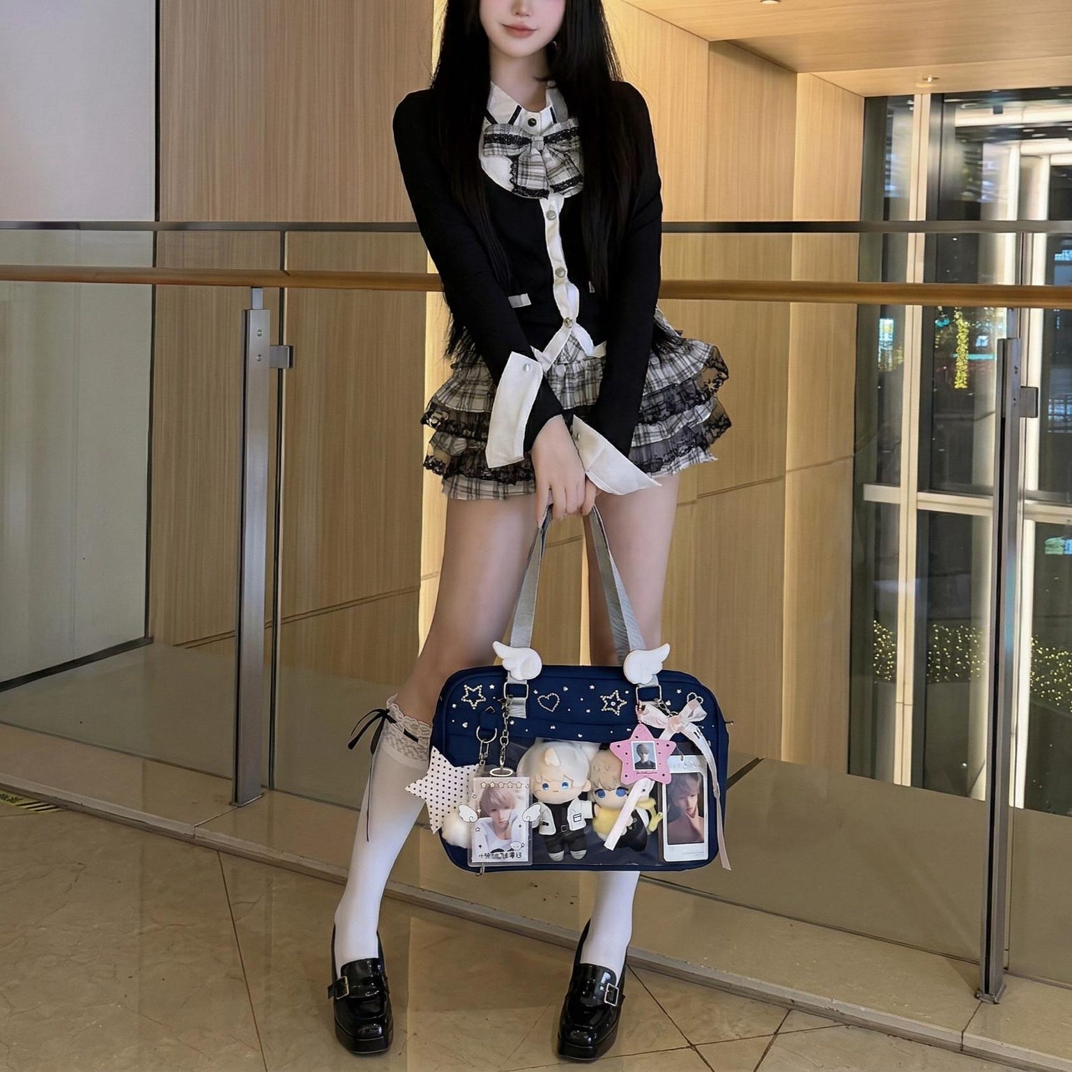 Large Ita Messenger Bag with Clear Window for Plushies and Pins Large Ita Messenger Bag with Clear Window for Plushies and Pins — ita bag detail view