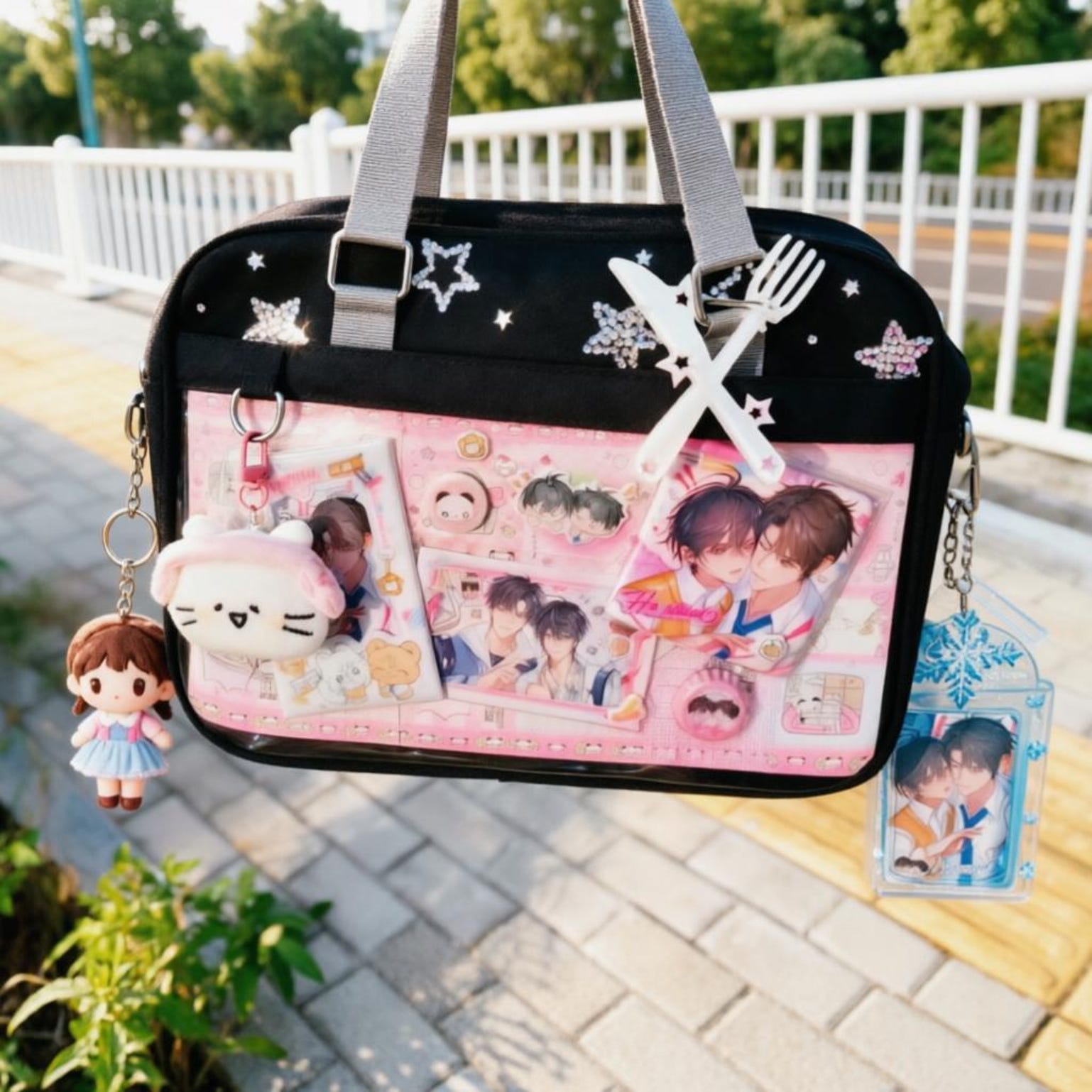 Large Ita Messenger Bag with Clear Window for Plushies and Pins Large Ita Messenger Bag with Clear Window for Plushies and Pins — ita bag detail view