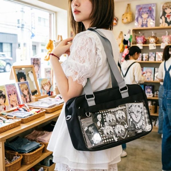 Large Ita Messenger Bag with Clear Window for Plushies and Pins — ita bag detail view