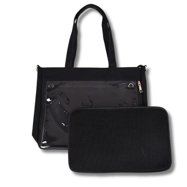 Large Ita Shoulder Bag with Clear Window for Pin Display — crossbody ita bag detail view
