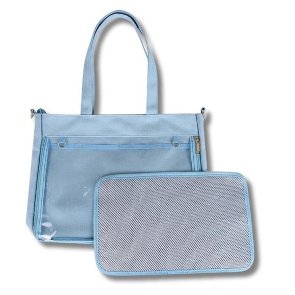 Large Ita Shoulder Bag with Clear Window for Pin Display — crossbody ita bag detail view
