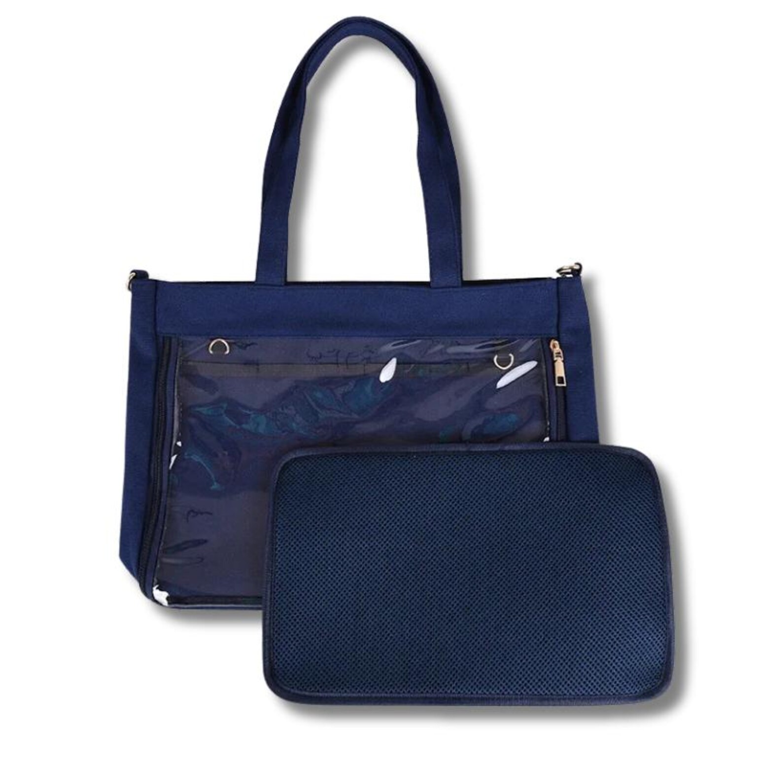 Large Ita Shoulder Bag with Clear Window for Pin Display Large Ita Shoulder Bag with Clear Window for Pin Display — crossbody ita bag detail view