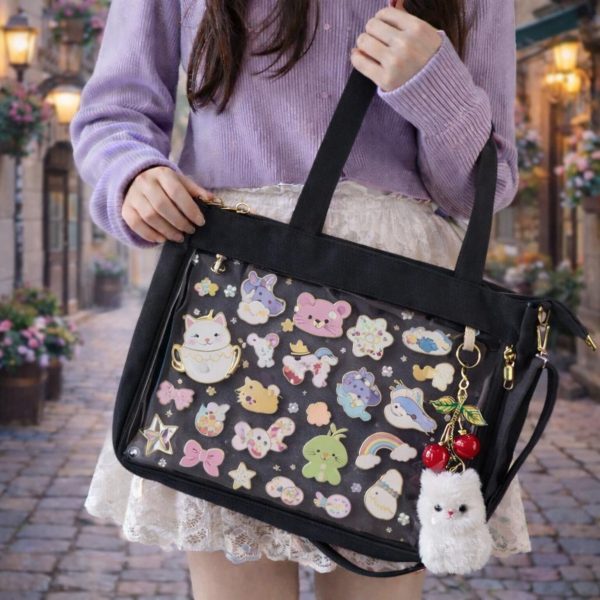 Large Ita Shoulder Bag with Clear Window for Pin Display — crossbody ita bag with clear display window