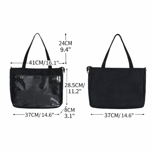 Large Ita Shoulder Bag with Clear Window for Pin Display — crossbody ita bag detail view